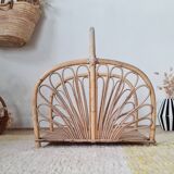 Magazine rack, vintage log holder in rattan