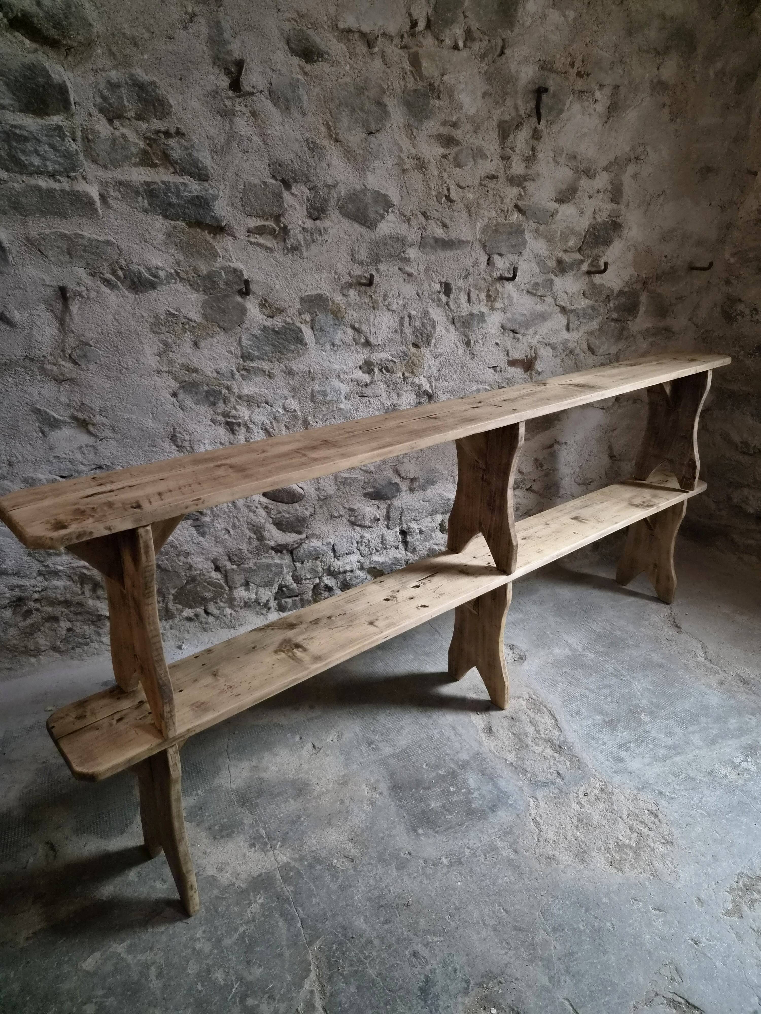 Ensemble de deux bancs vintage en bois de peuplier, 1920–1950