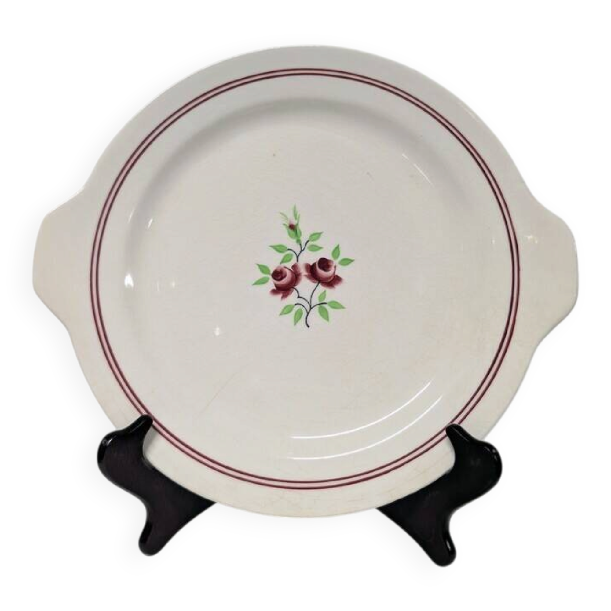 Round earthenware plate Moulin des Loups Orchies model Two Roses