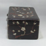 Ancient chinese box made of woolly wood and encrusted with mother-of-pearl