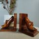 Wooden bookends with clog decoration, Breton craftsmanship, circa 1970
