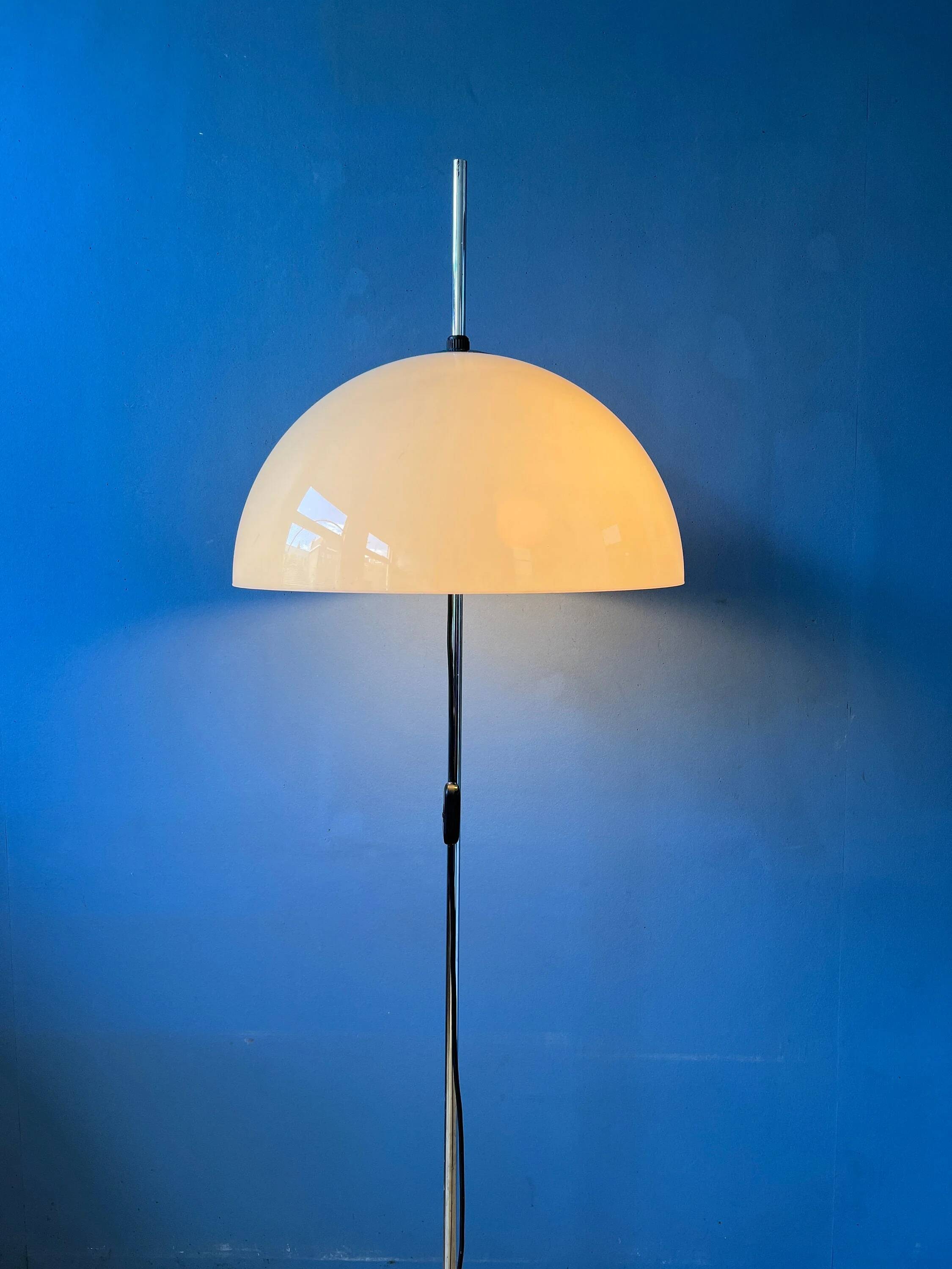 Vintage Dijkstra mushroom floor lamp with white acrylic glass shade.