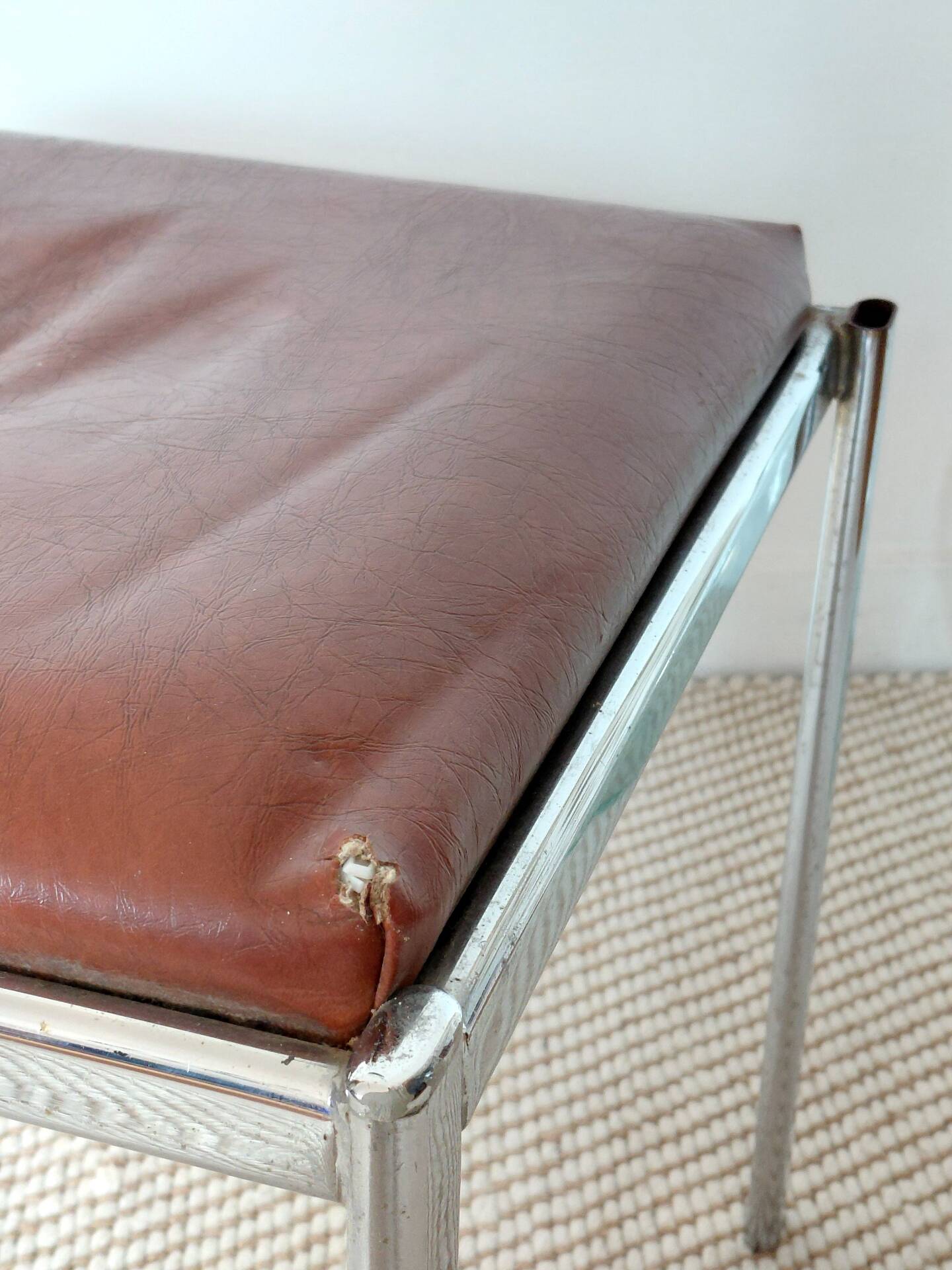 Pair of vintage stackable stools in faux leather and chrome - 70s