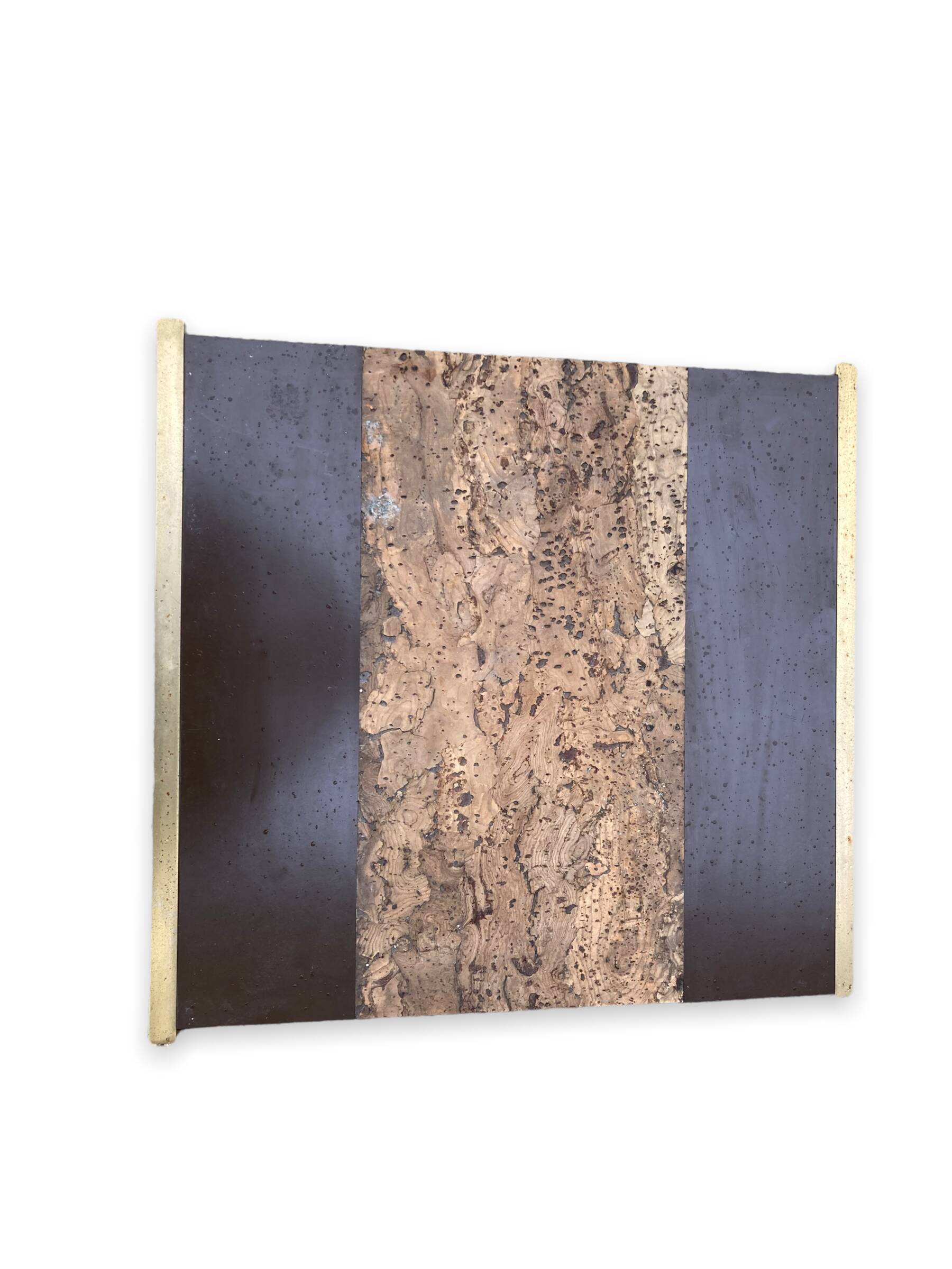 Coffee table in cork, wood and gilded steel in the taste of Romeo Rega