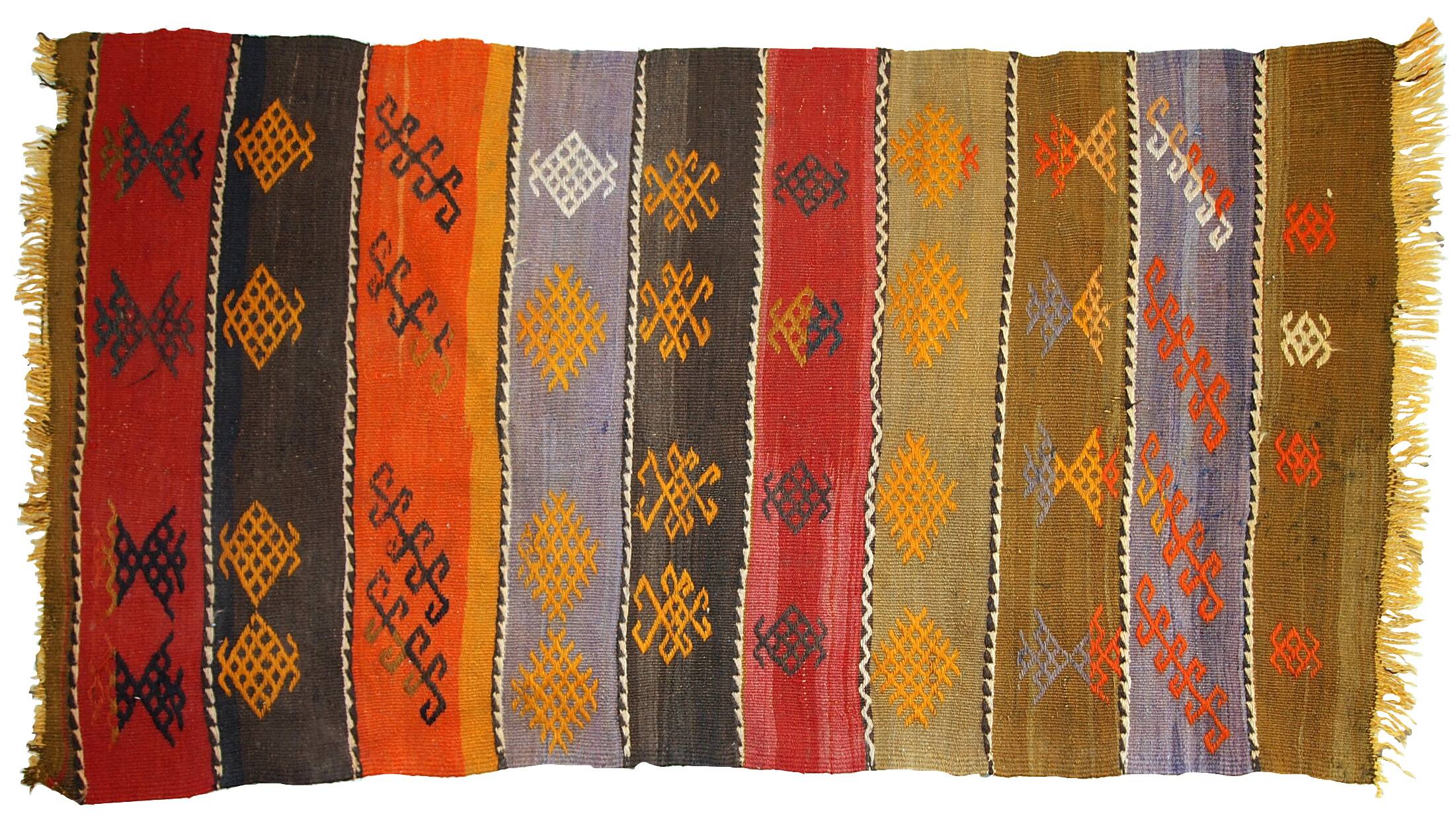 Kilim vintage fait main Sumak persan 70cm x 132cm (1940s)