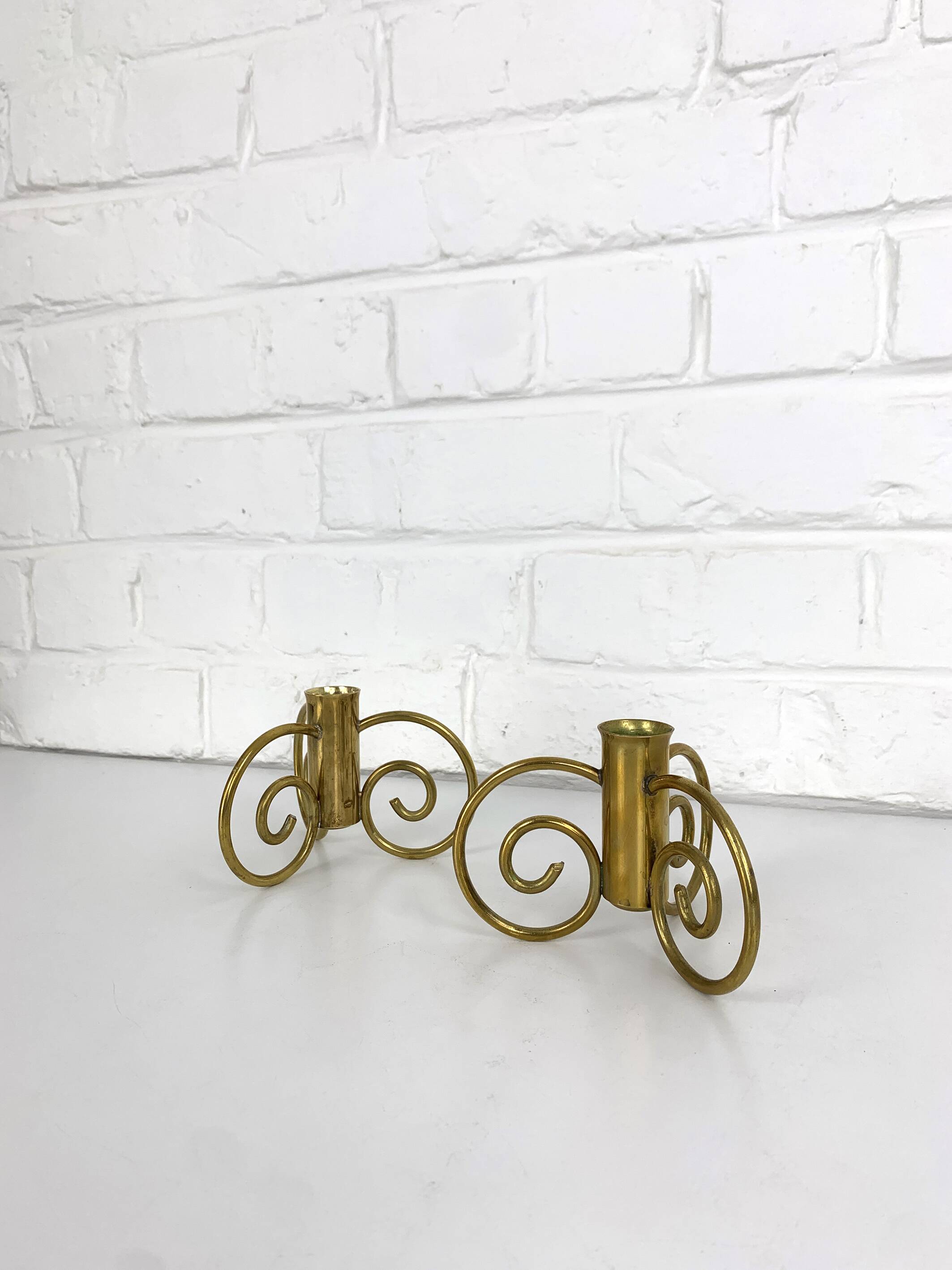 Pair of brass candlesticks, Lars Holmström for Svenskt Tenn, Sweden, 1950