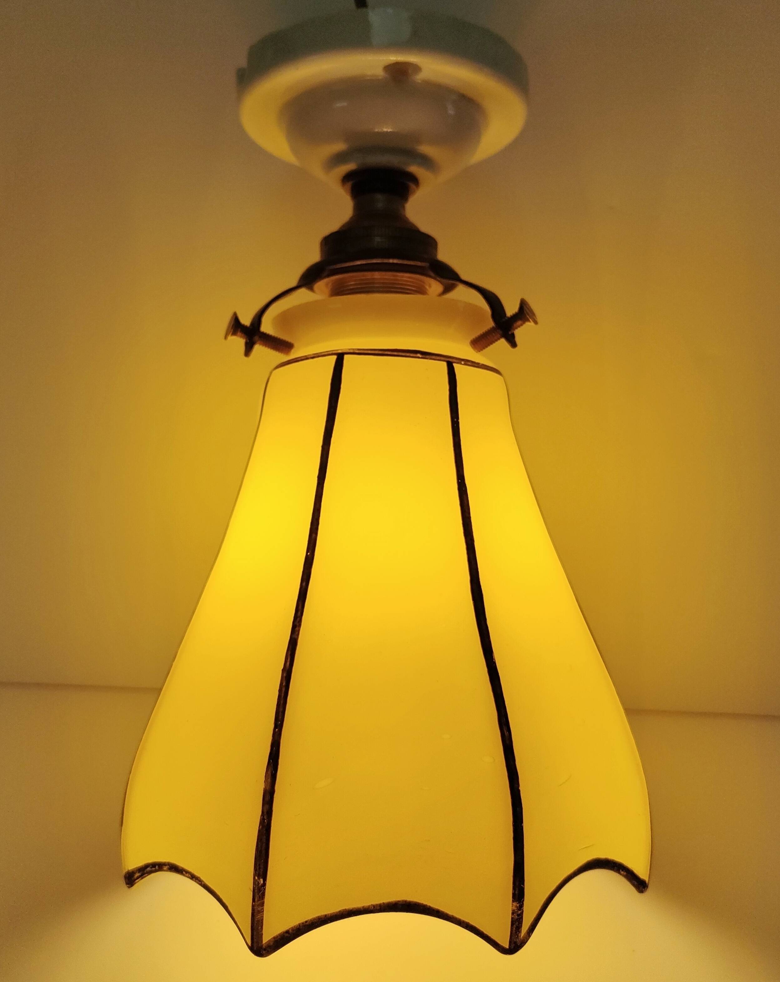 Yellow glass porcelain lamp, early 20th century