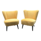 Set de 2 fauteuils cocktail jaunes en velours et hêtre massif années 1950