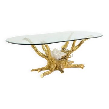 Pierre Duval Brasseur. Table de salle à manger en laiton doré. Vers 1970.