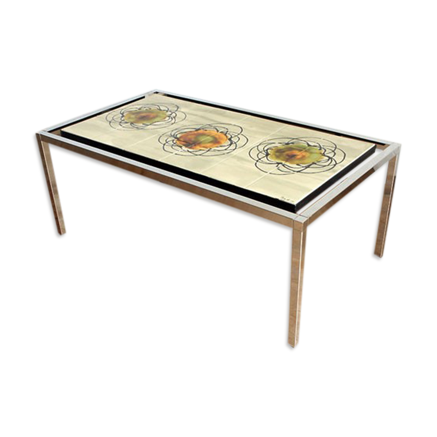 Sedim ceramic chromed vintage coffee table.