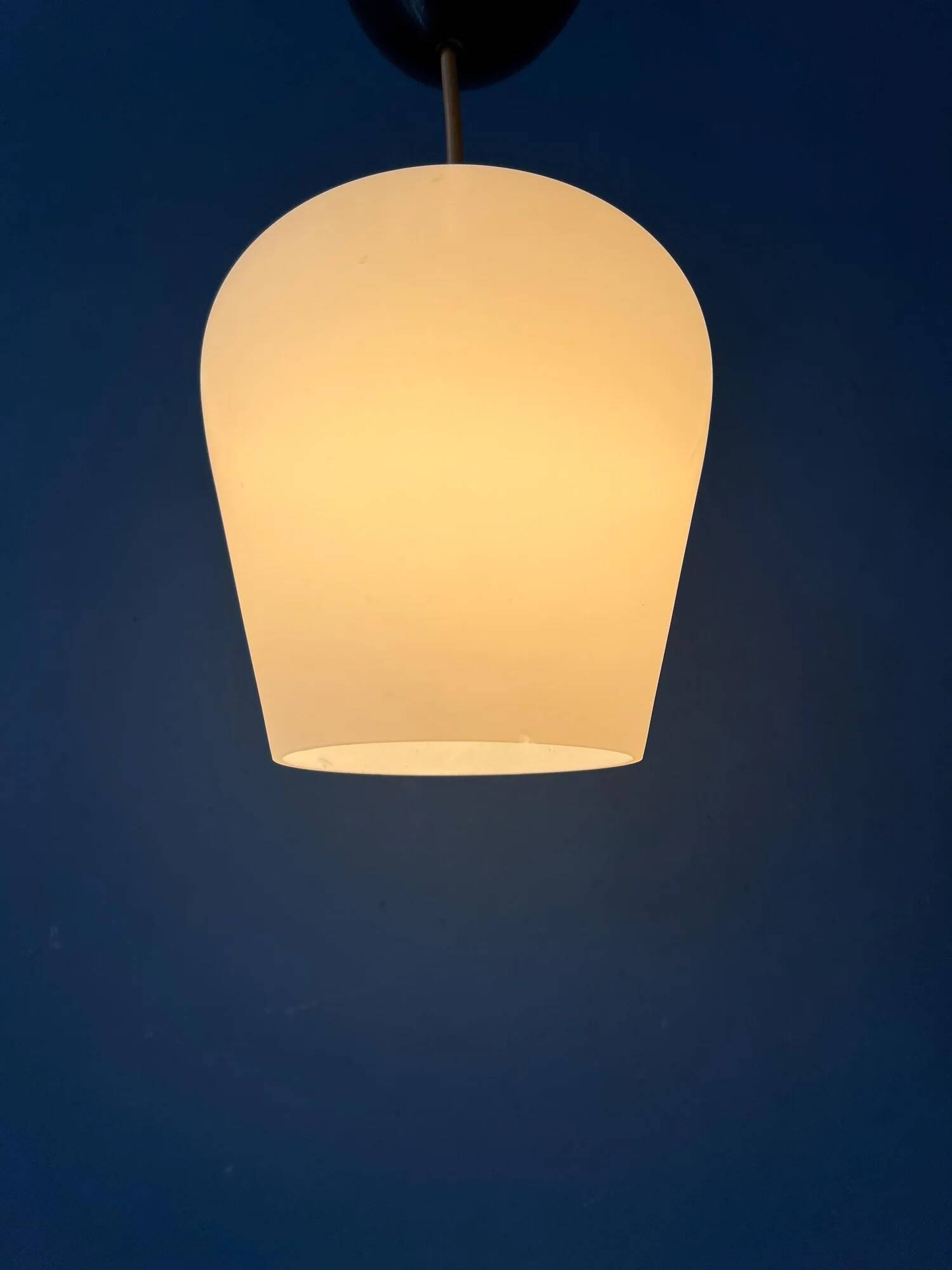 Small reversed tulip mid-century opaline glass hanging lamp