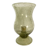 Important green bubbled glass candlestick