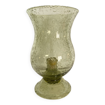 Important green bubbled glass candlestick
