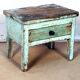 Burmese teak bedside table with original blue -green patina