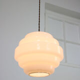 Mid-century Brass and Opaline Pendant Lamp, Italy