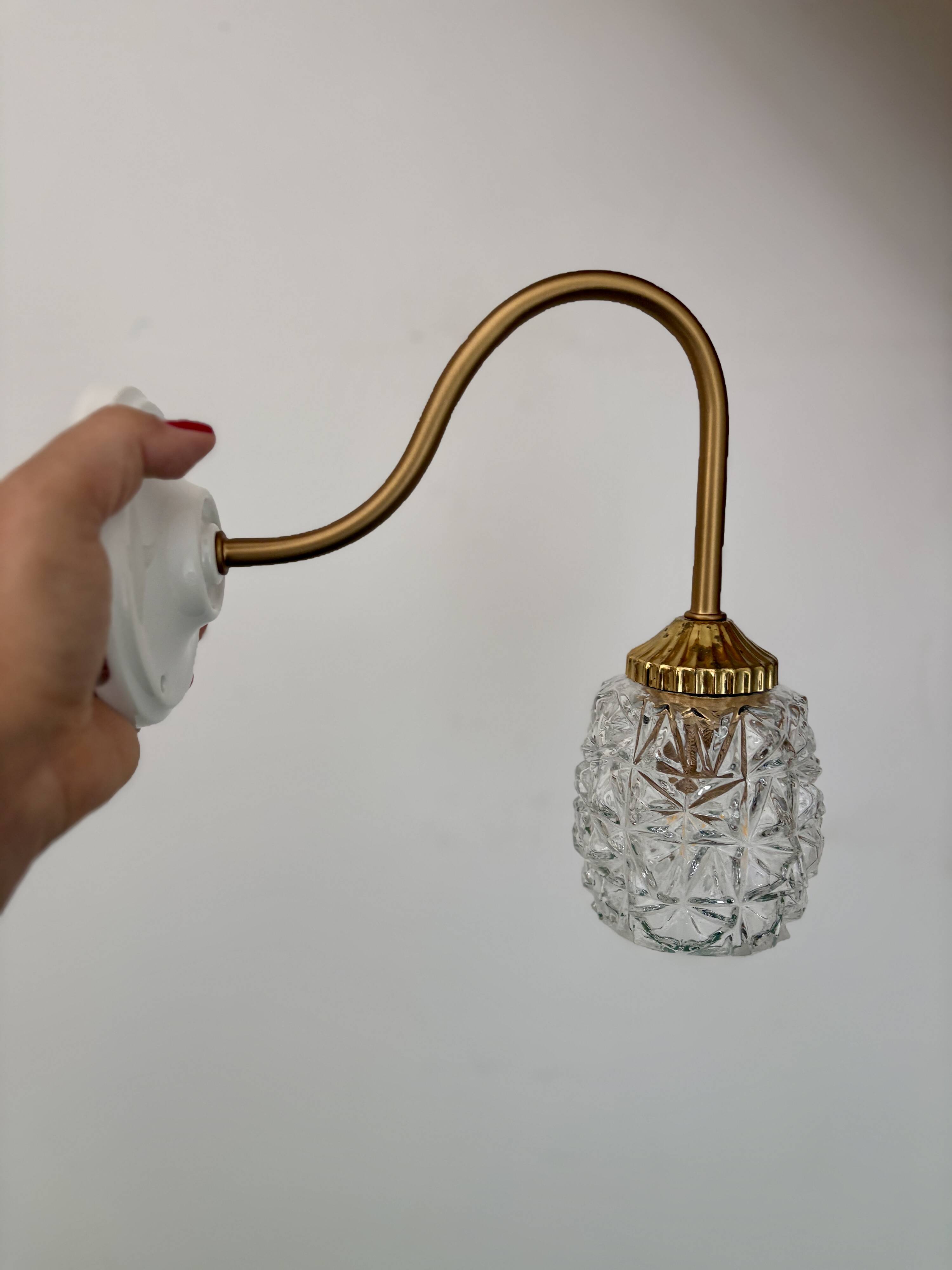 Vintage moulded glass tulip swan neck wall light
