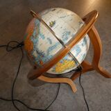 Mappemonde taride  sur socle bois 3 pieds lumineuse