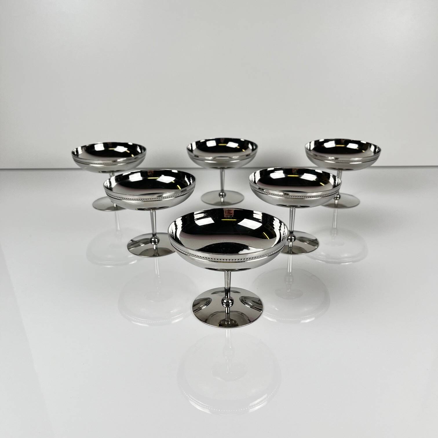 Set of 6 stainless steel ice cream cups, 1970