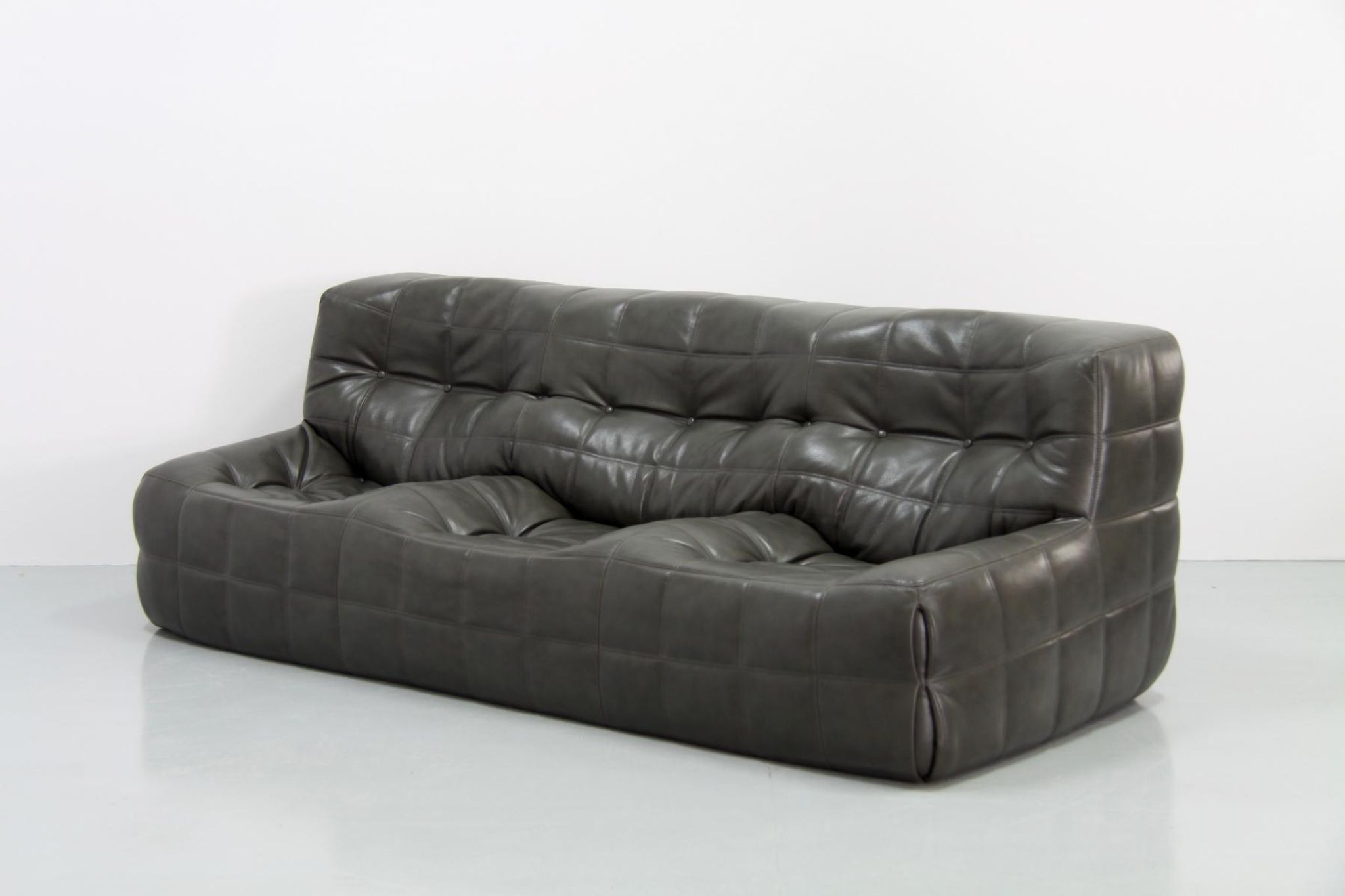 Living room sets vintage dark olive leather kashima by Michel Ducaroy for Ligne Roset