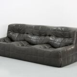 Ensemble de salon vintage en cuir olive foncé kashima par Michel Ducaroy pour Ligne Roset