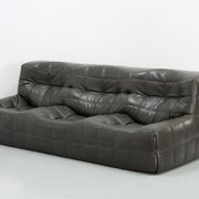Living room sets vintage dark olive leather kashima by Michel Ducaroy for Ligne Roset
