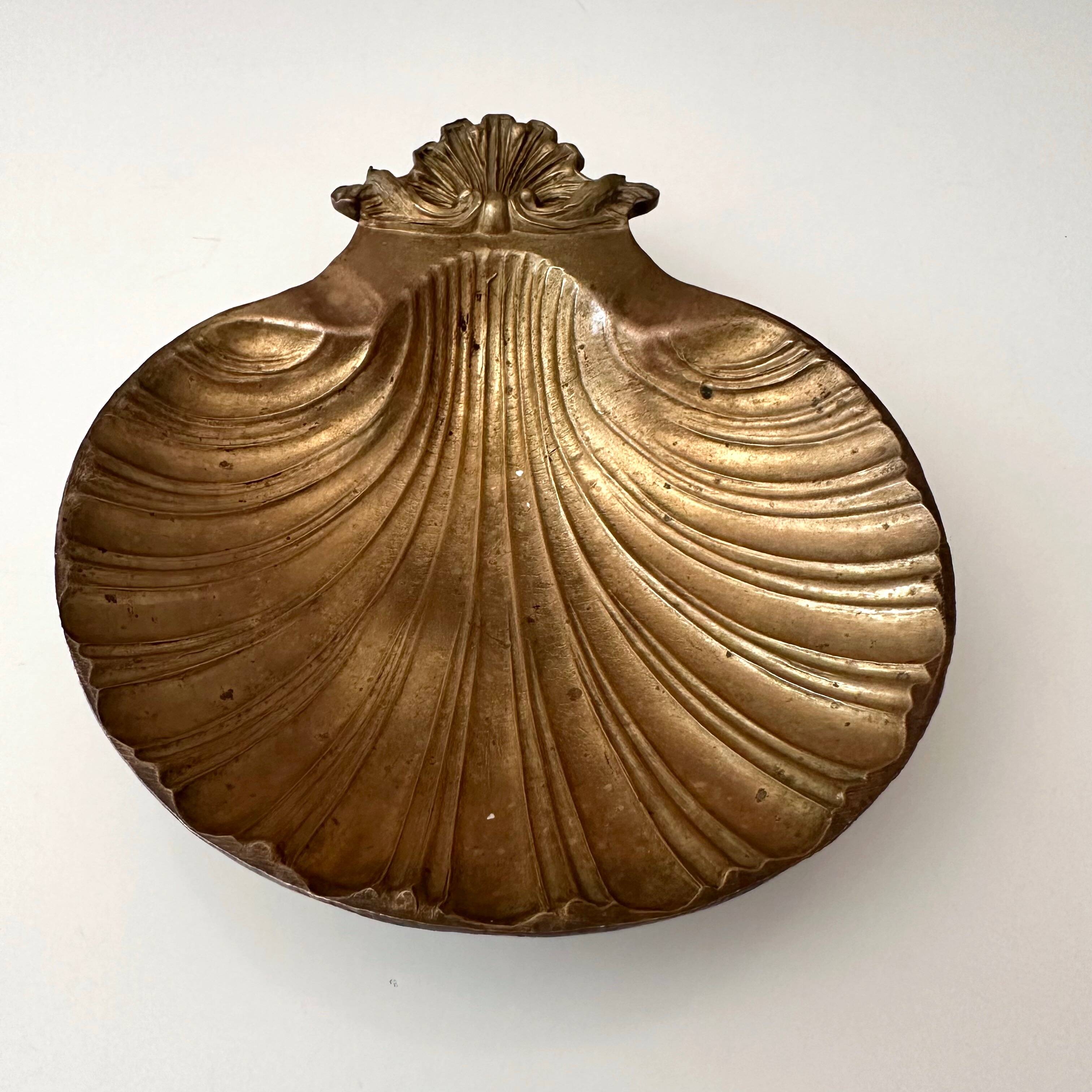 Vintage soap dish shell brass, soap holder gold