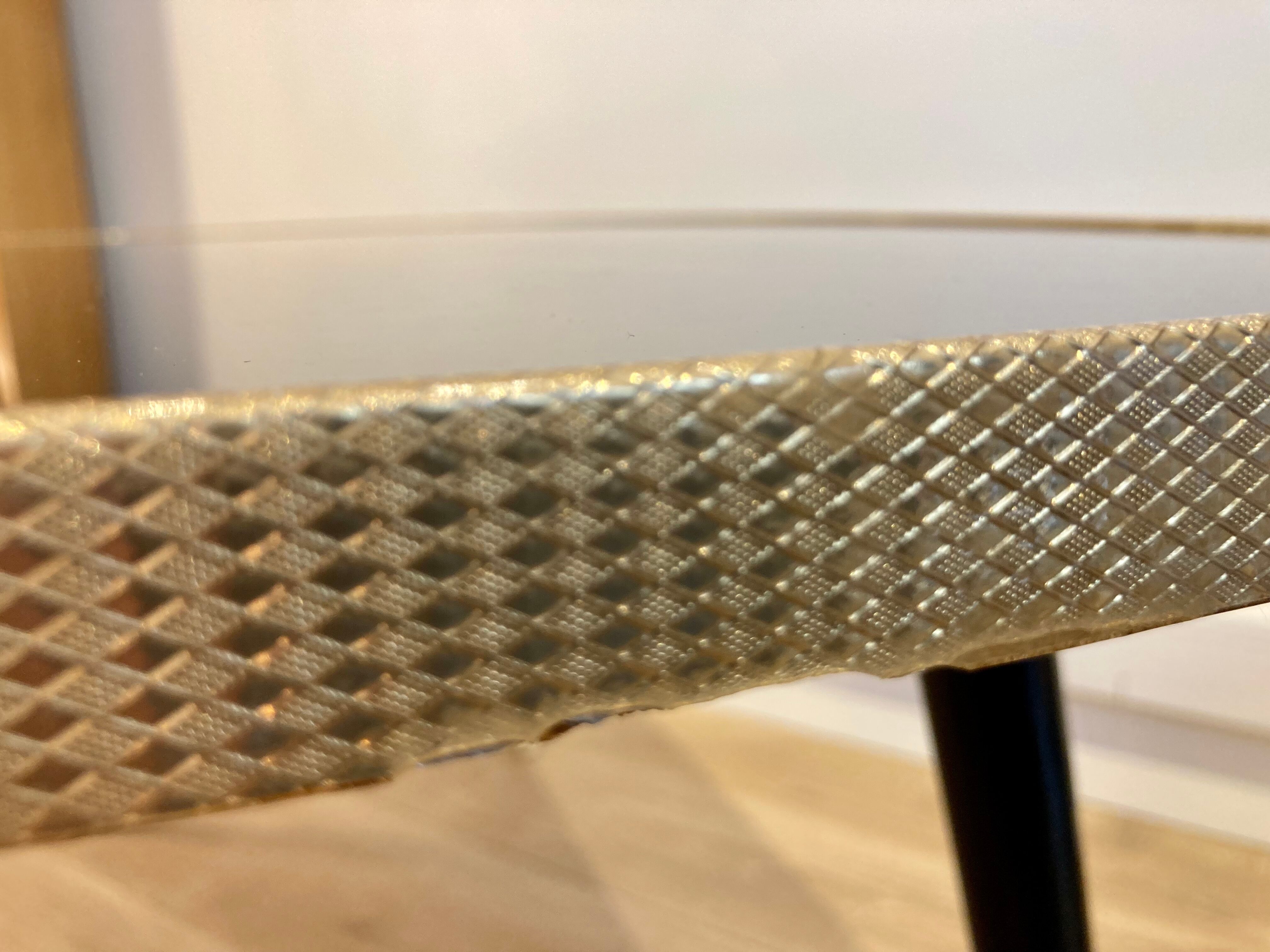 Black glass coffee table wooden legs 60s