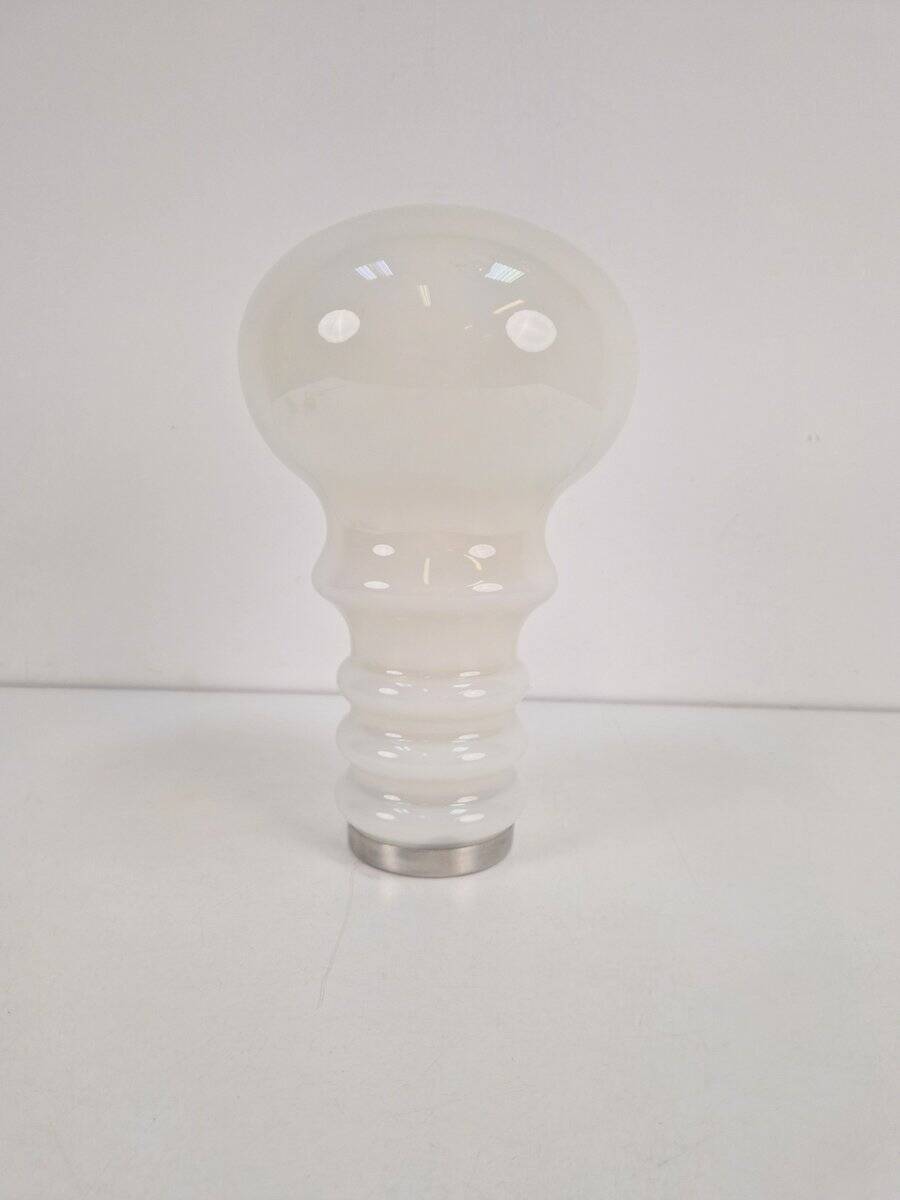 Vintage Space Age Bulb Table Lamp in White Glass, Germany, 1970s