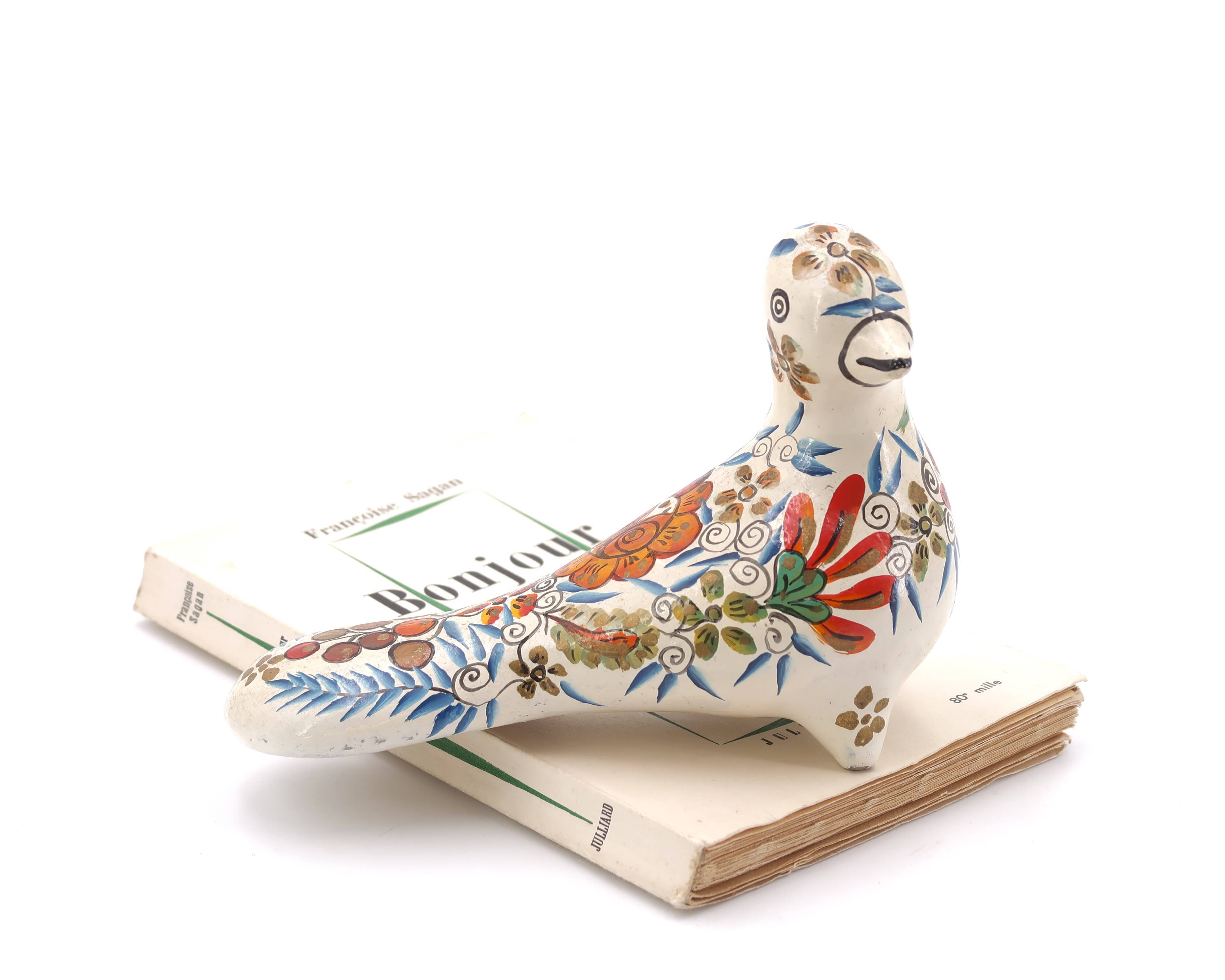 Multicolored ceramic folk bird from Mexico, 1970s