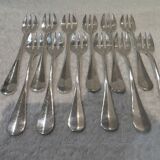 12 silver-plated oyster forks, Ercuis goldsmith, baguette-shaped, 14.3 cm