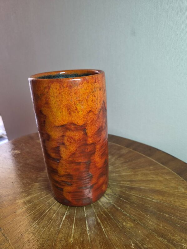 Vase céramique vintage signé ''Miep'' email flammé orange