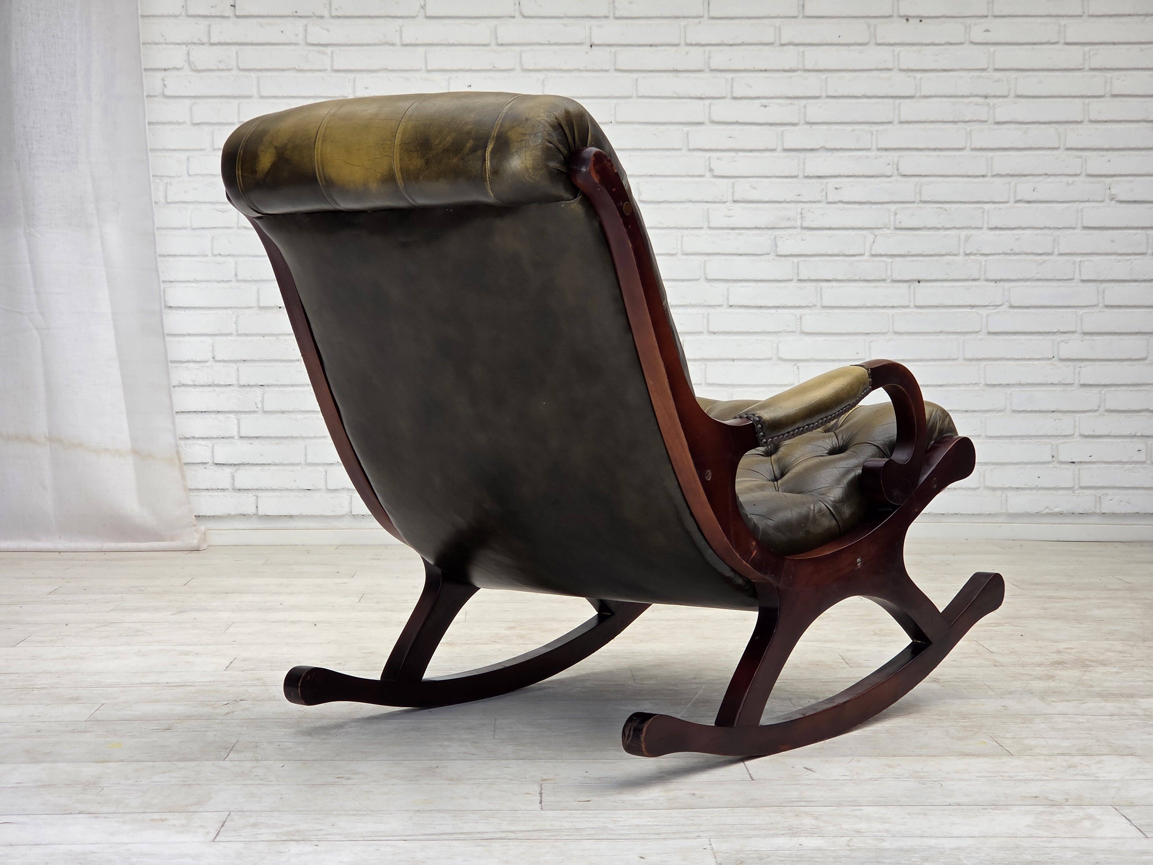 1950s, Chesterfield rocking chair, furniture leather, teak wood.