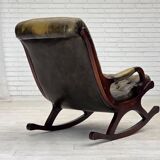 1950s, Chesterfield rocking chair, furniture leather, teak wood.