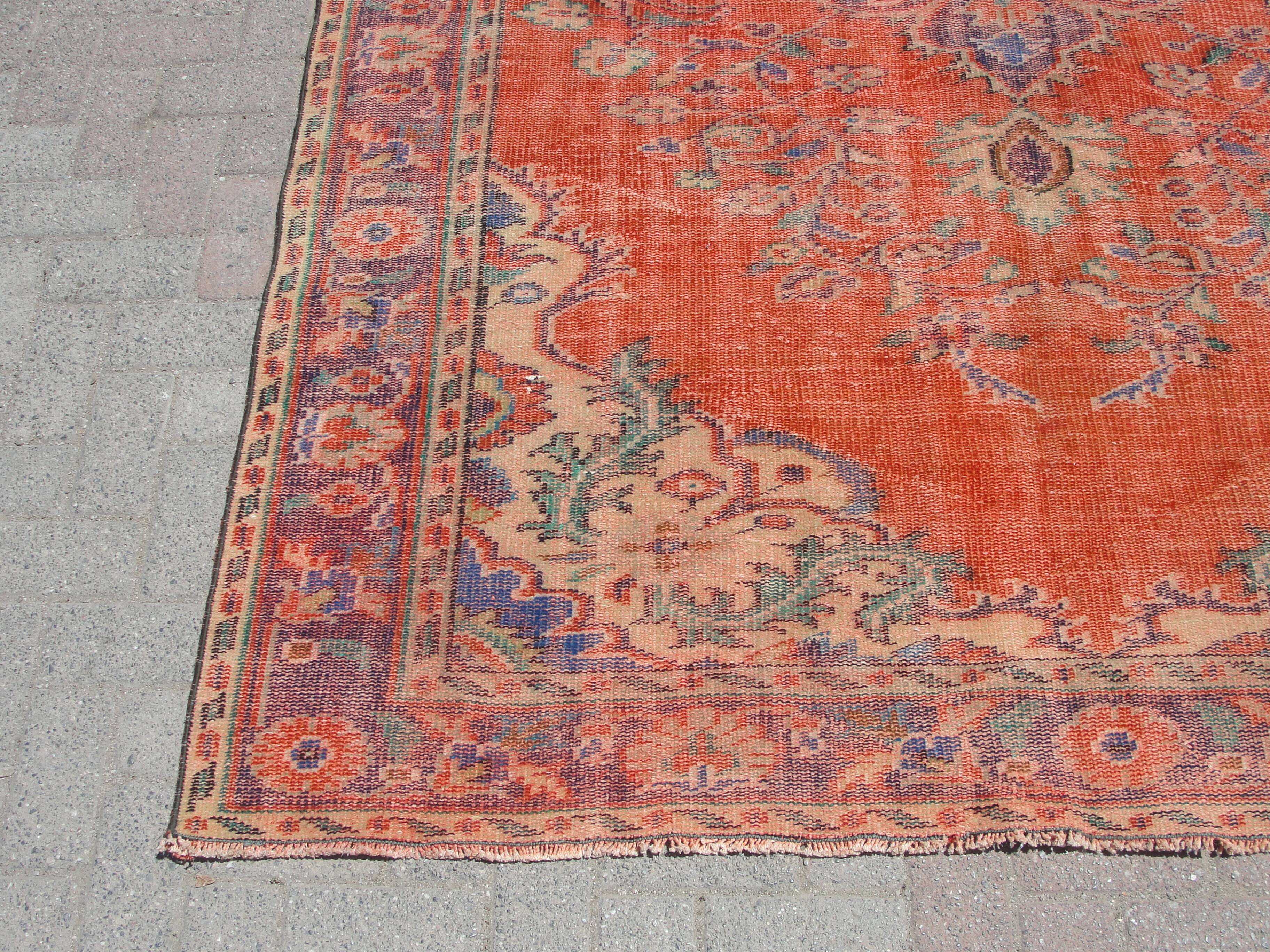 Turkish oushak large handmade red rug 194cm x 286cm living room rugs