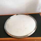 Set of 3 round mirrored trays, metal strapping, 1950/60