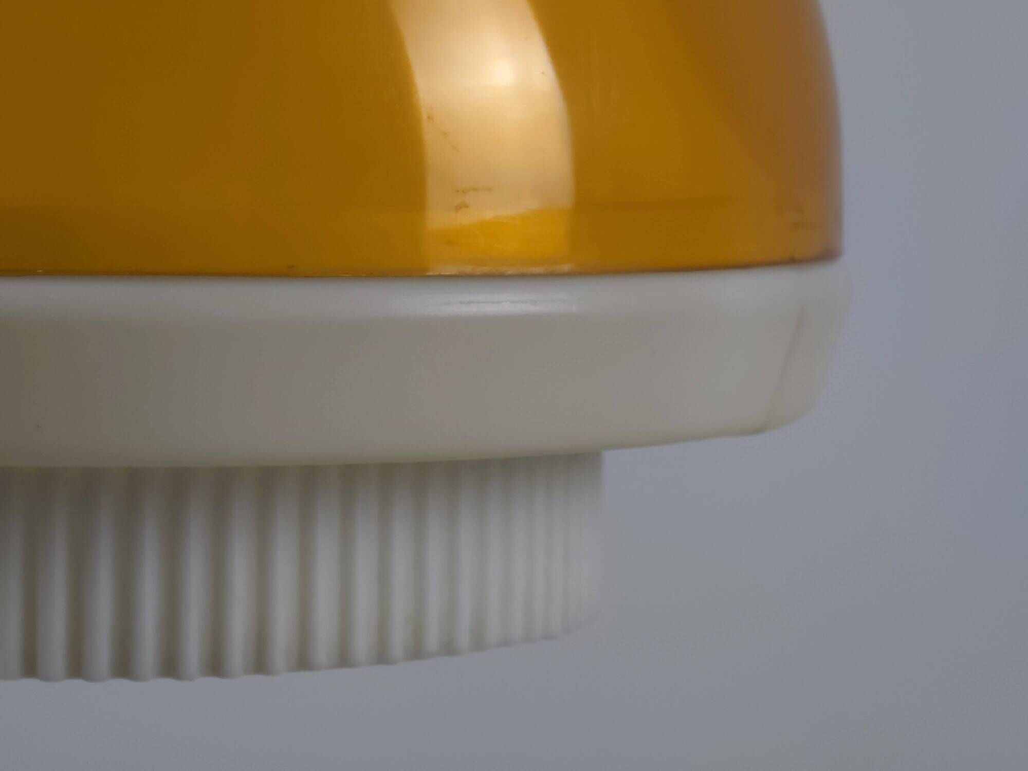 Vintage 1970s Philips Amber Acrylic & White Dome Mushroom UFO Pendant Lamp
