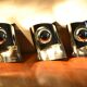 3 70s chrome metal wall lights