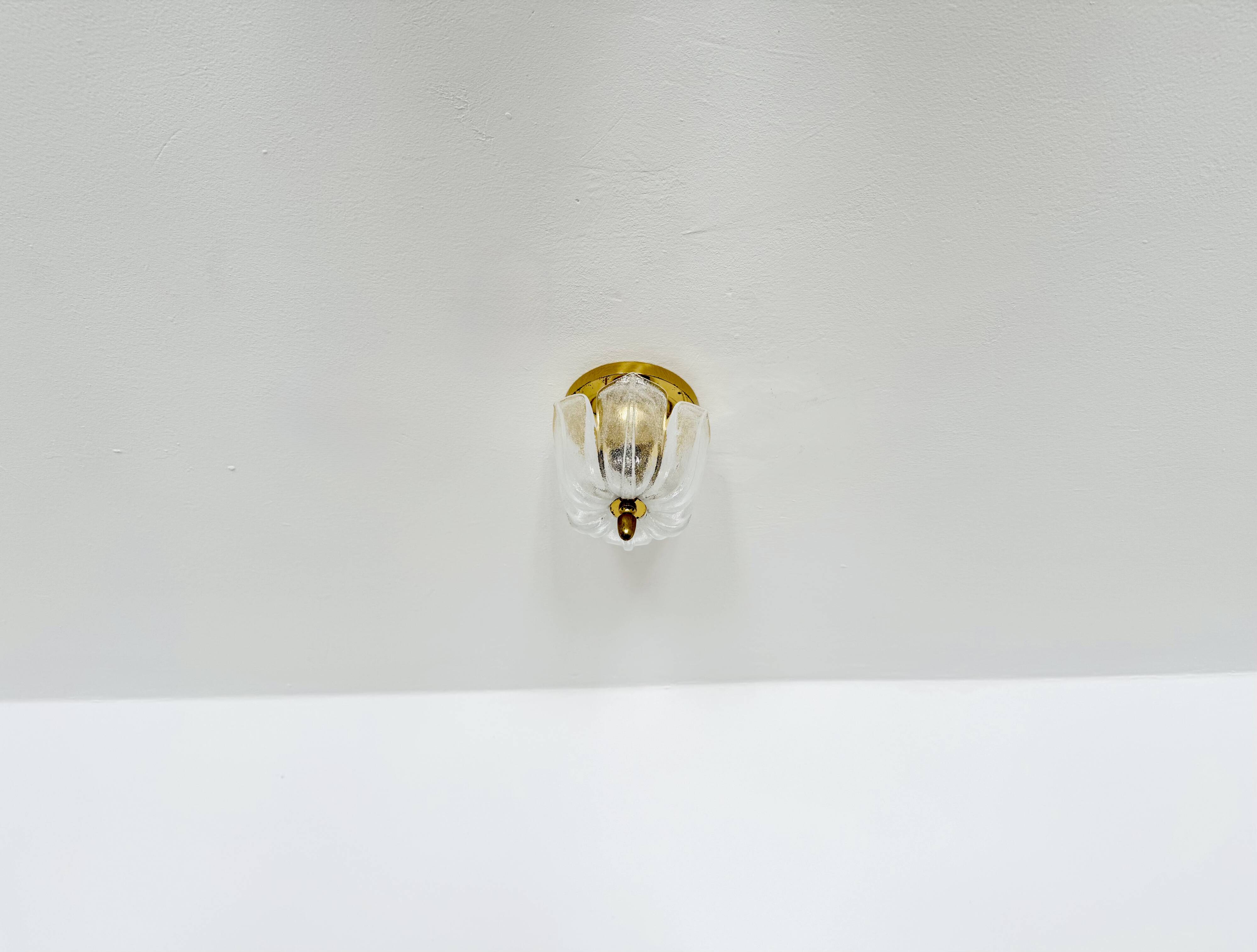 Brass and Glass Flush Light by Glashütte Limburg