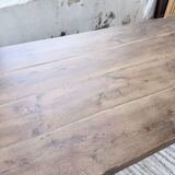 XL farmhouse table in solid oak, brutalist style, 20th century.