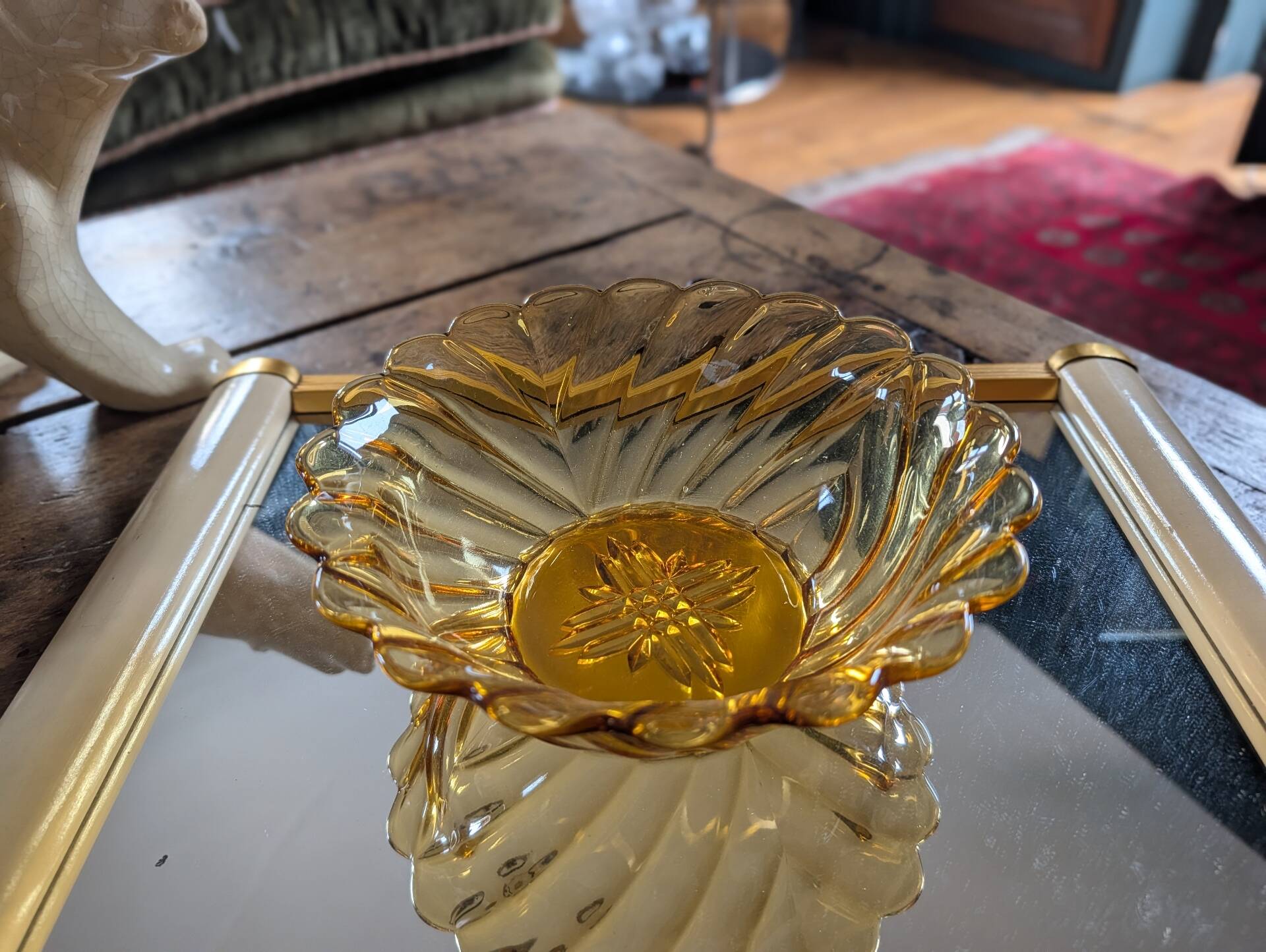 Amber glass floral bowl – 1960s-1970s