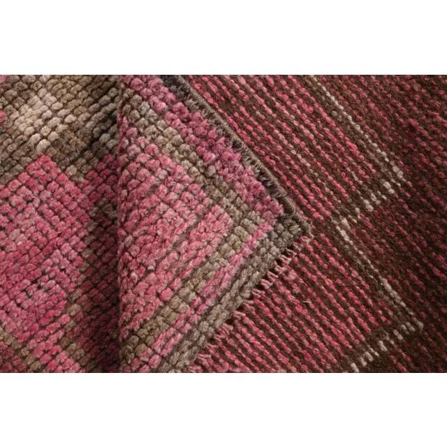 Vintage Turkish hand-knotted wool cotton pink runner rug 92x290