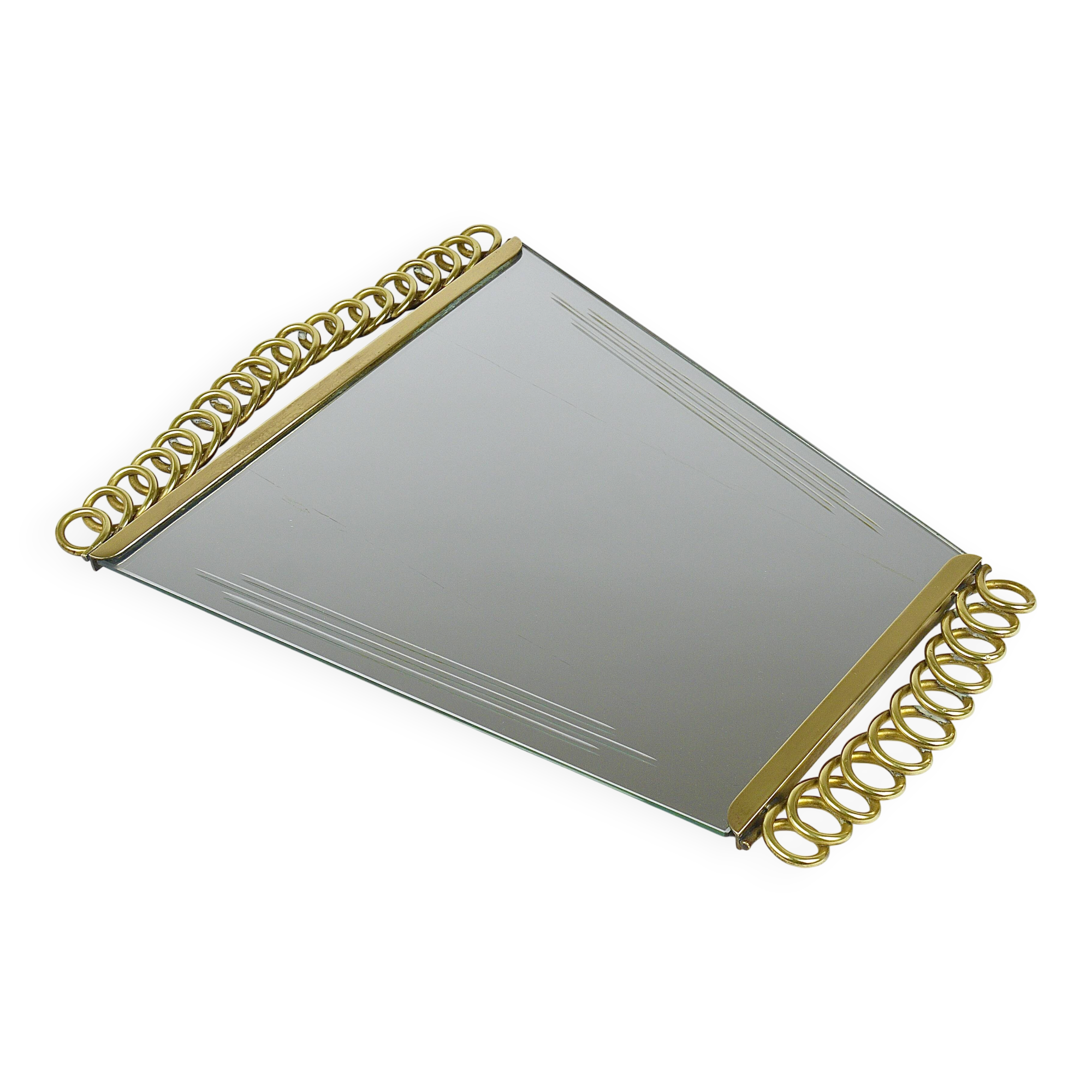 Josef Frank Attr. Mid-Century Brass Loop Wall Mirror, Austria, 1950s