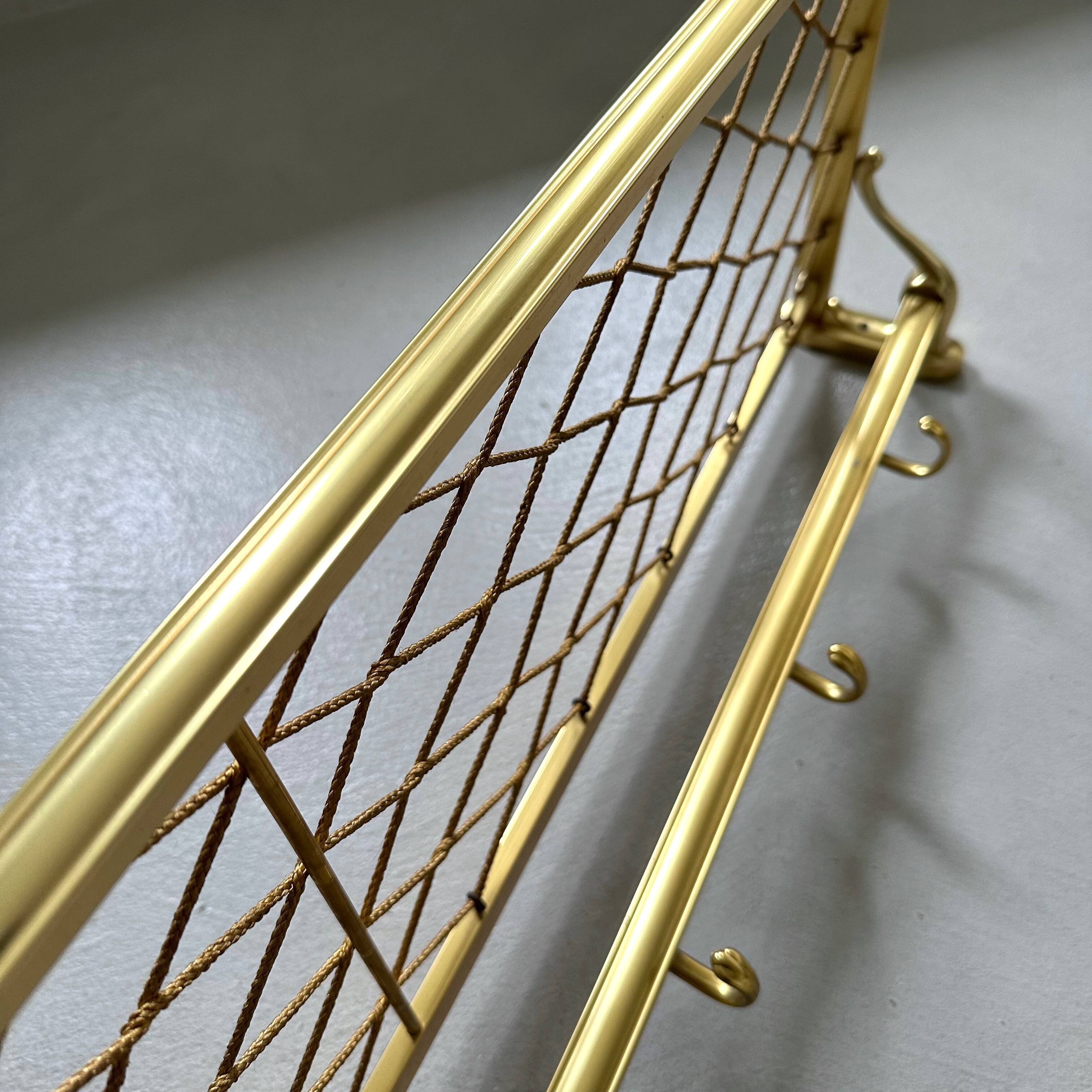 Large mid-century wall coat rack golden