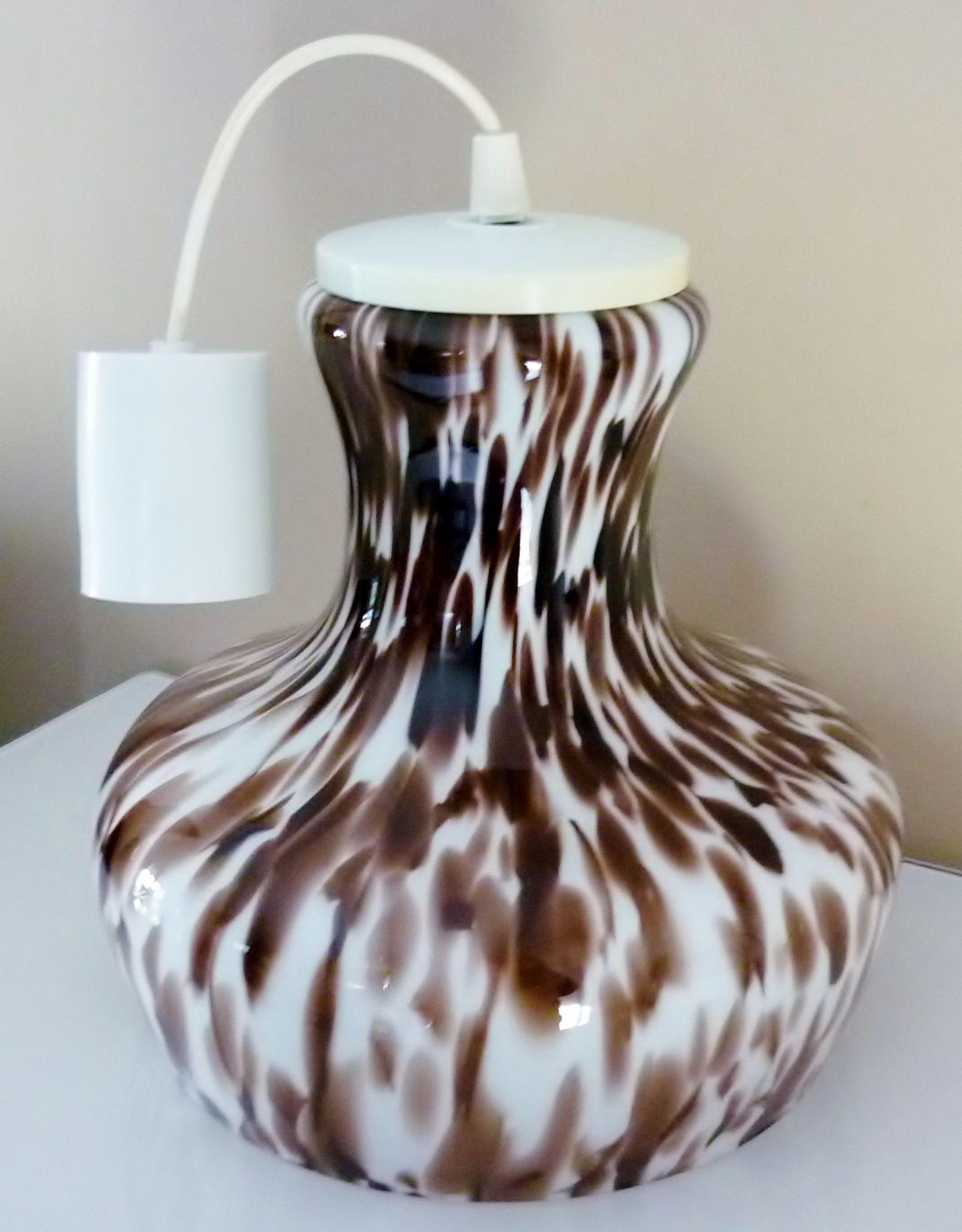 Pendant light in white opal glass with black speckles, 1960s/1970s