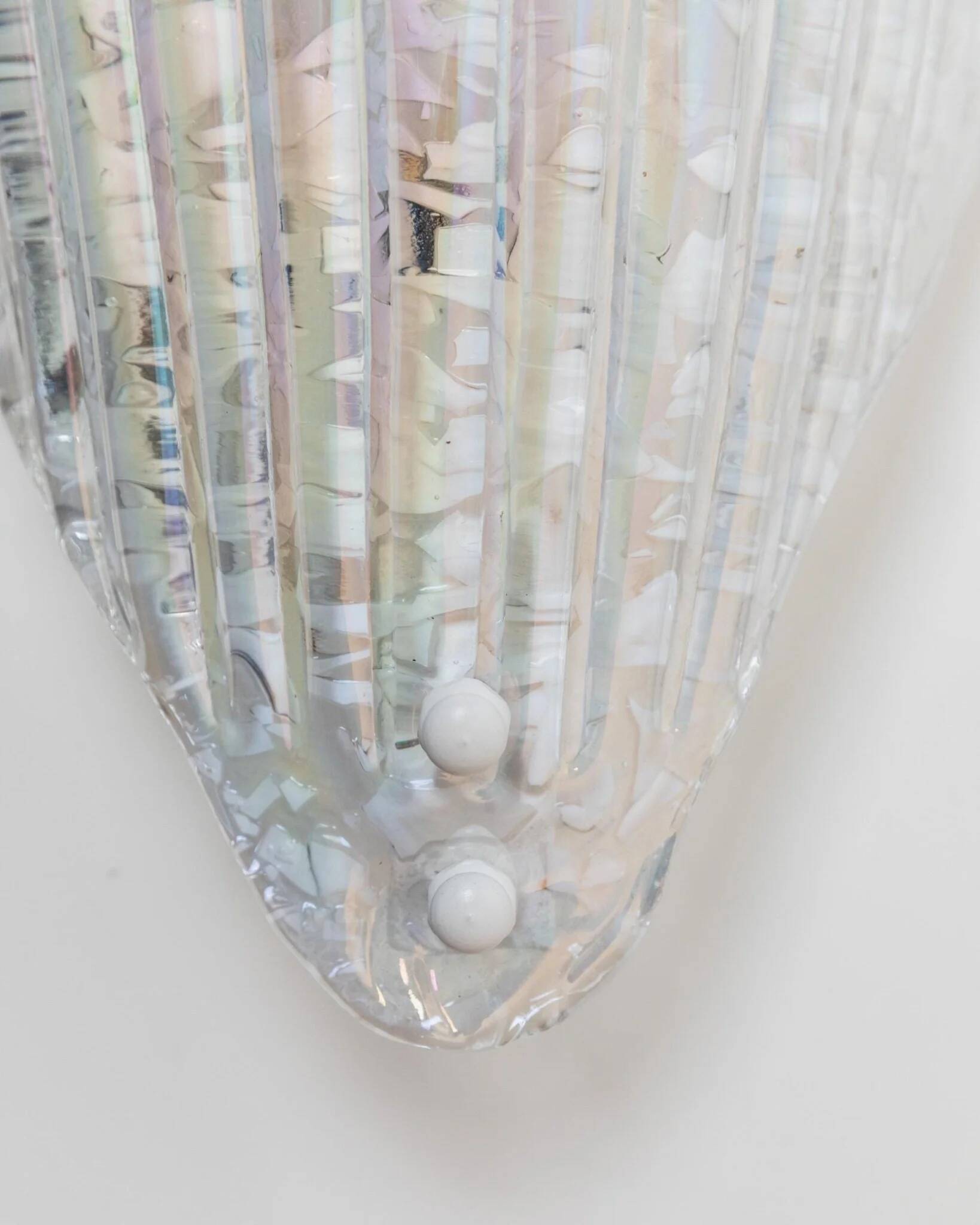 Vintage Murano Glass Shell Wall Lamp - Transparent Iridescent Glass, 1970s Italy