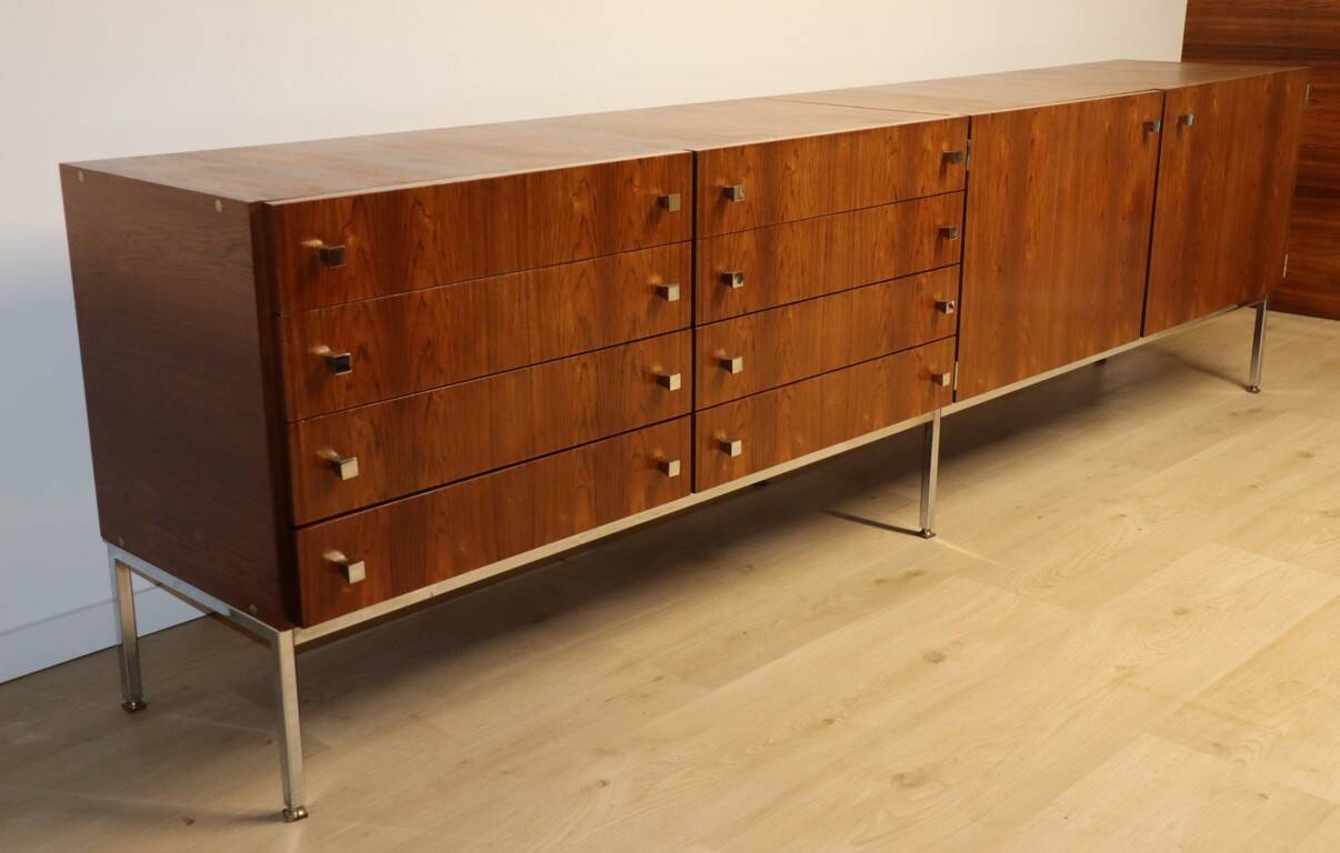 Vintage sideboard by Luigi Bartolini in rosewood and chrome metal, 1960