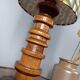 Vintage brutalist wooden table lamp, space age printed lampshade