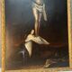 Beautiful religious work from the 17th century, oil on panel representing Christ on his cross with Mary Magdalene at his feet