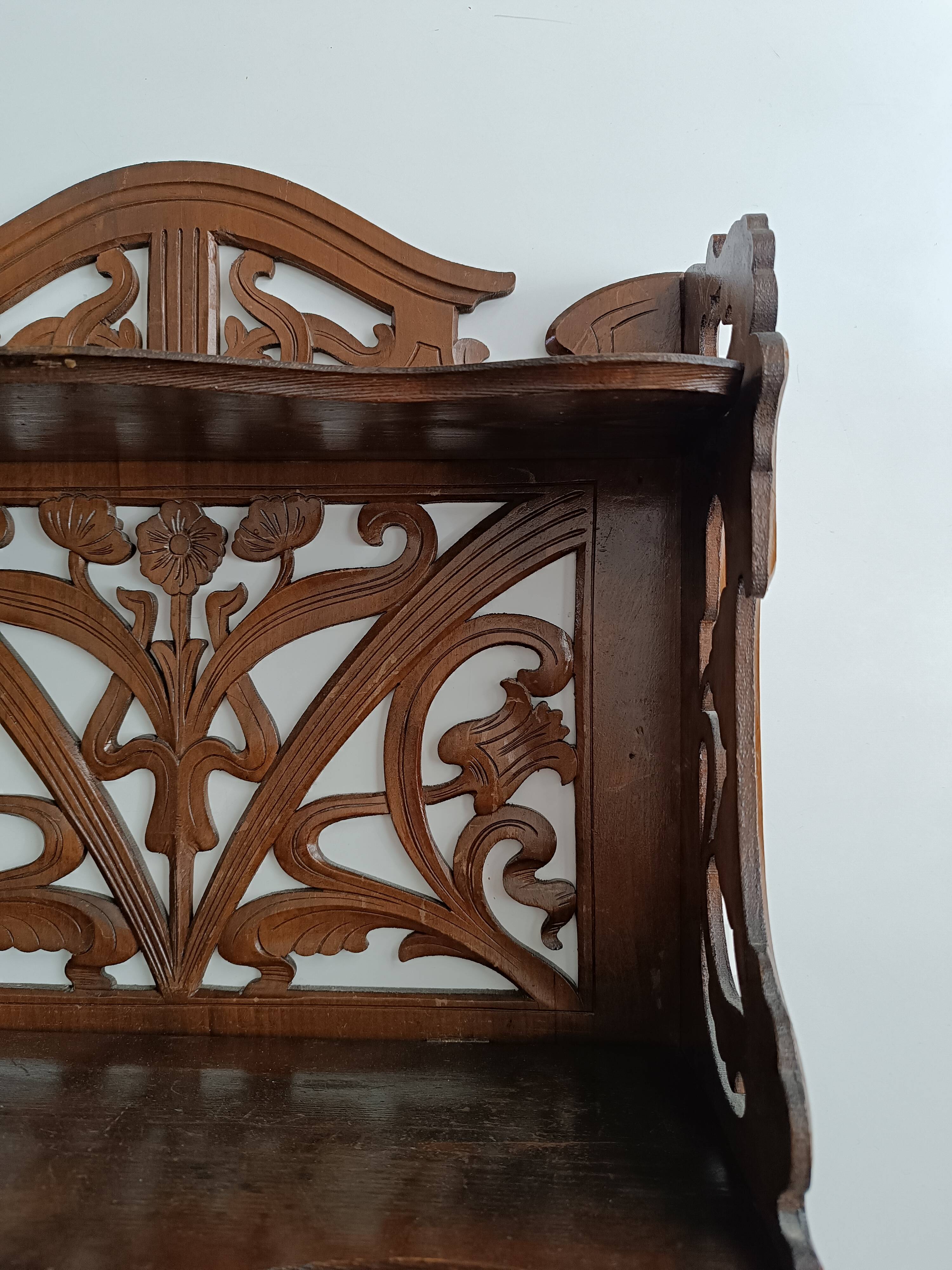 Art Nouveau openwork wooden shelf