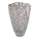 Large cut crystal vase with floral decoration.